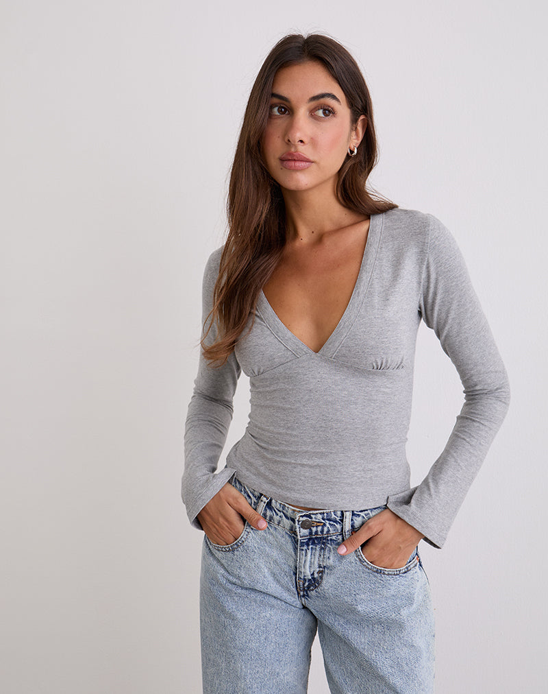 Emesy Long Sleeve Top in Grey Marl-Nico Sky