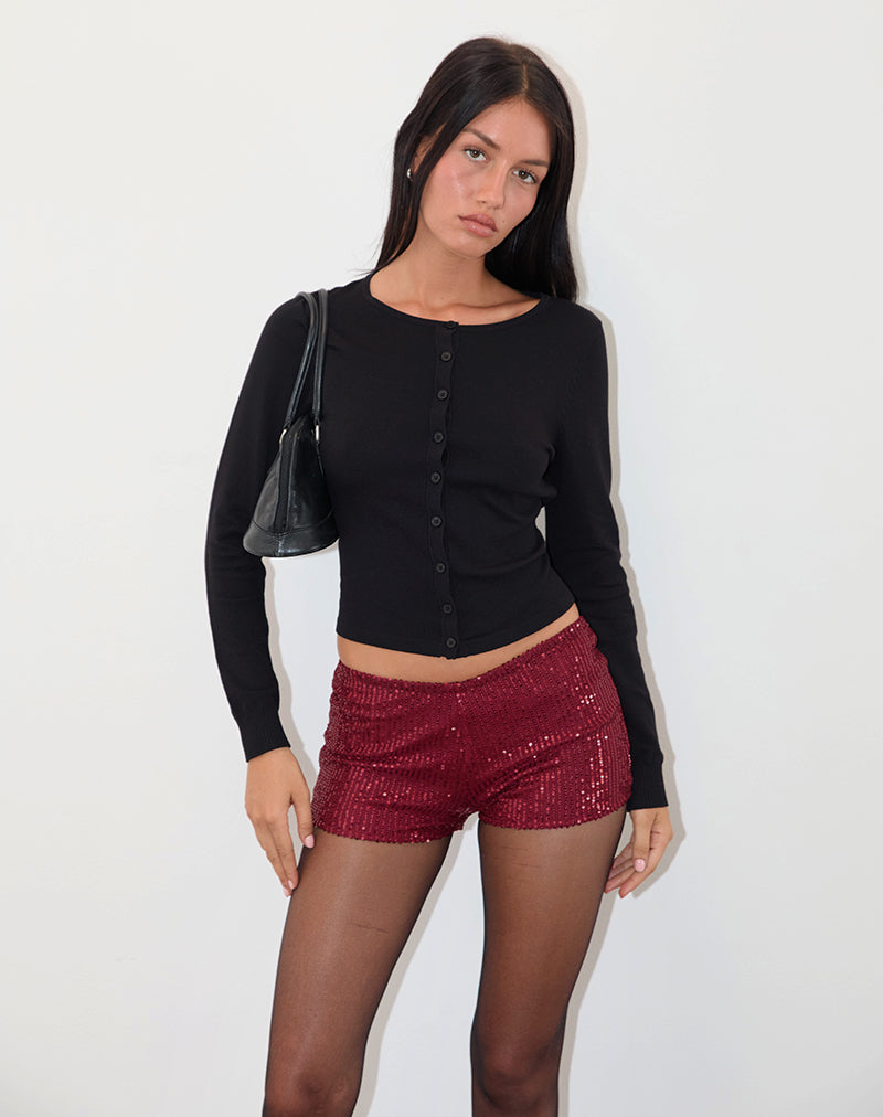 Erna Micro Shorts in Drape Mini Sequin Maroon-Nico Sky