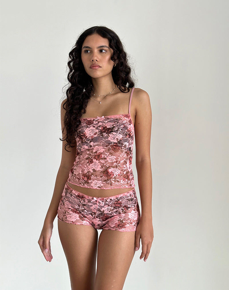 Erna Micro Shorts in Pink Lace Floral Bloom-Nico Sky