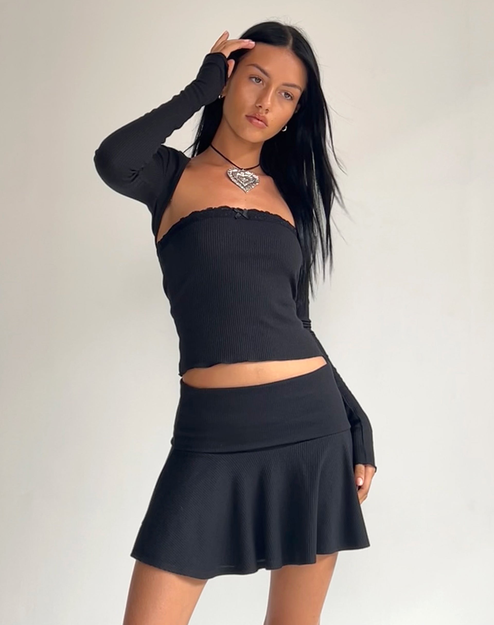 Orla Micro Mini Rib Skirt in Black-Nico Sky