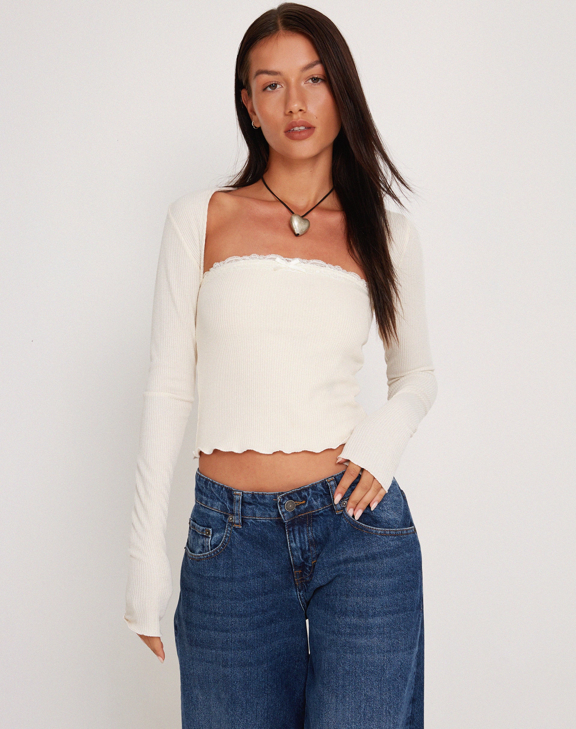 Suri Rib Shrug Top in Ivory-Nico Sky