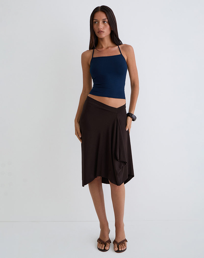Esmeray Midi Skirt in Chocolate Brown-Nico Sky
