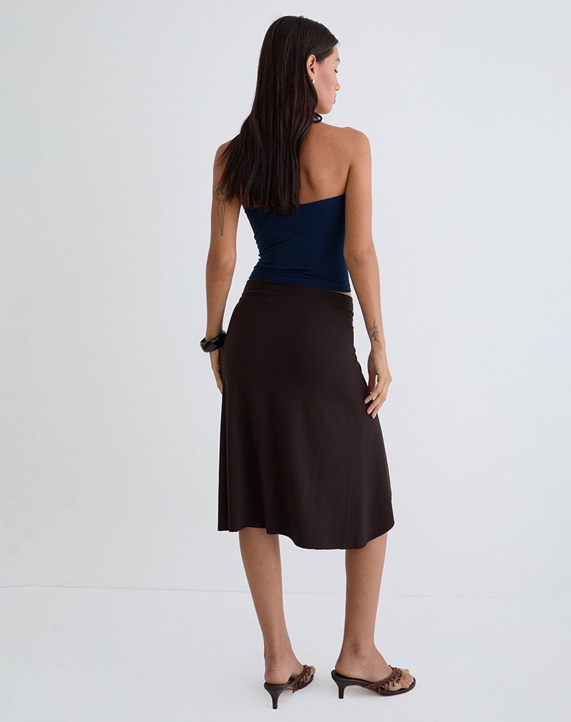 Esmeray Midi Skirt in Chocolate Brown-Nico Sky