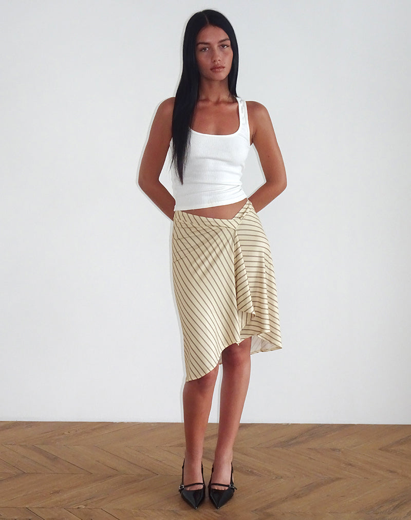 Esmeray Midi Skirt in Yellow Diagonal Stripe-Nico Sky