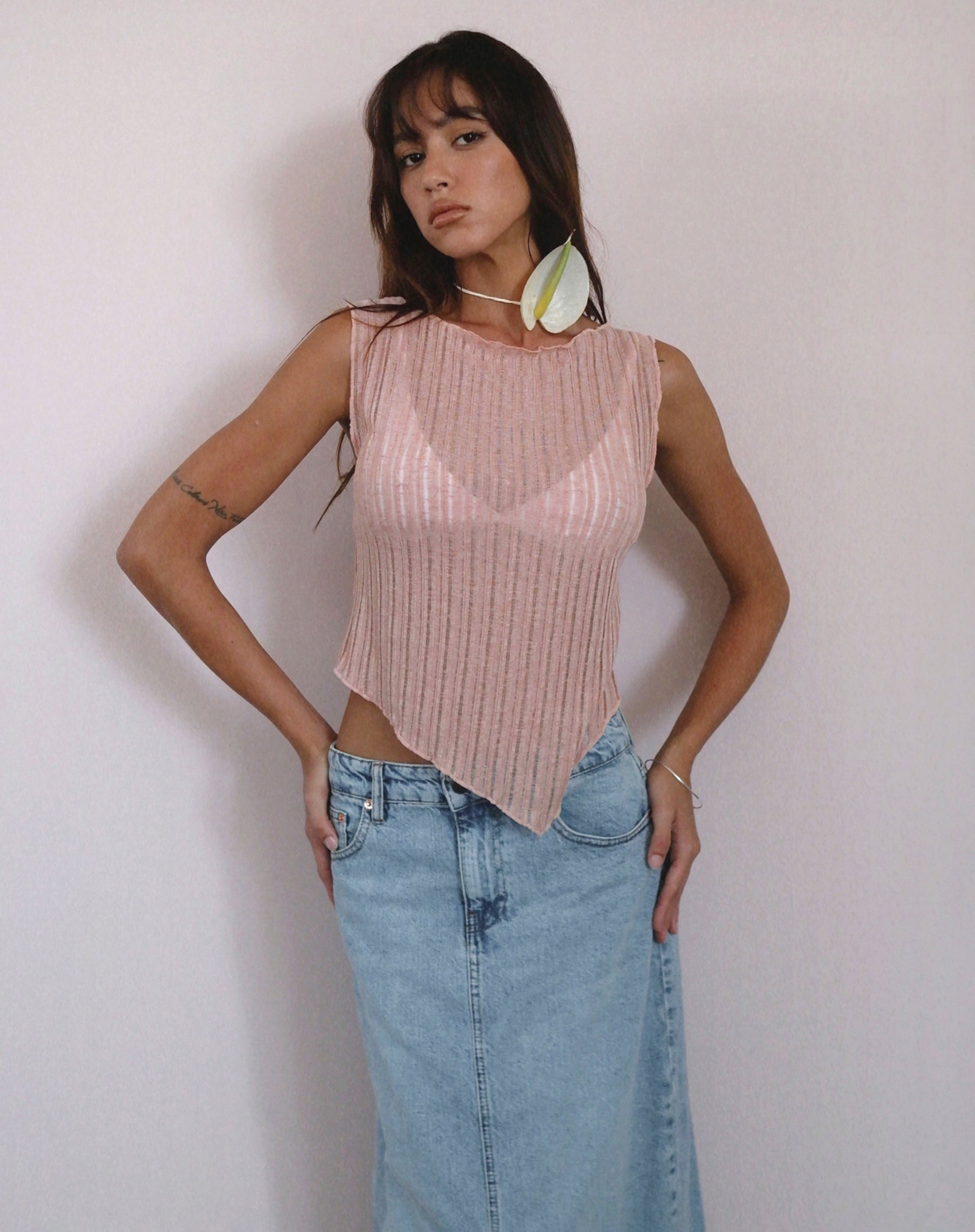 Etta Knitted Vest Top In Pink-Nico Sky