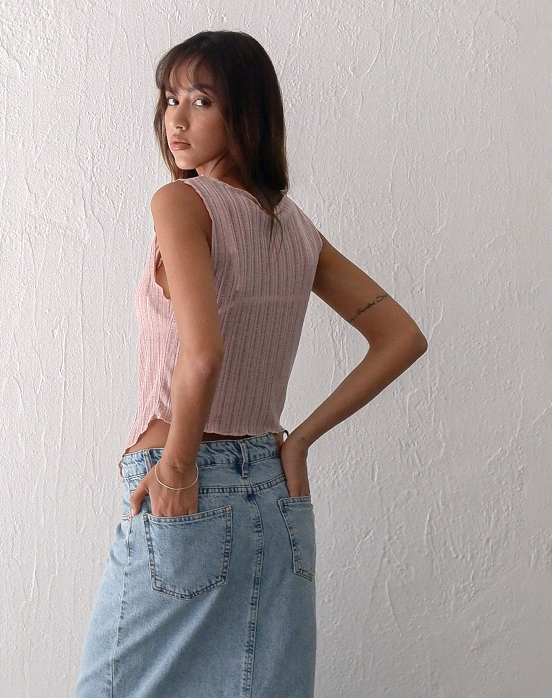 Etta Knitted Vest Top In Pink-Nico Sky