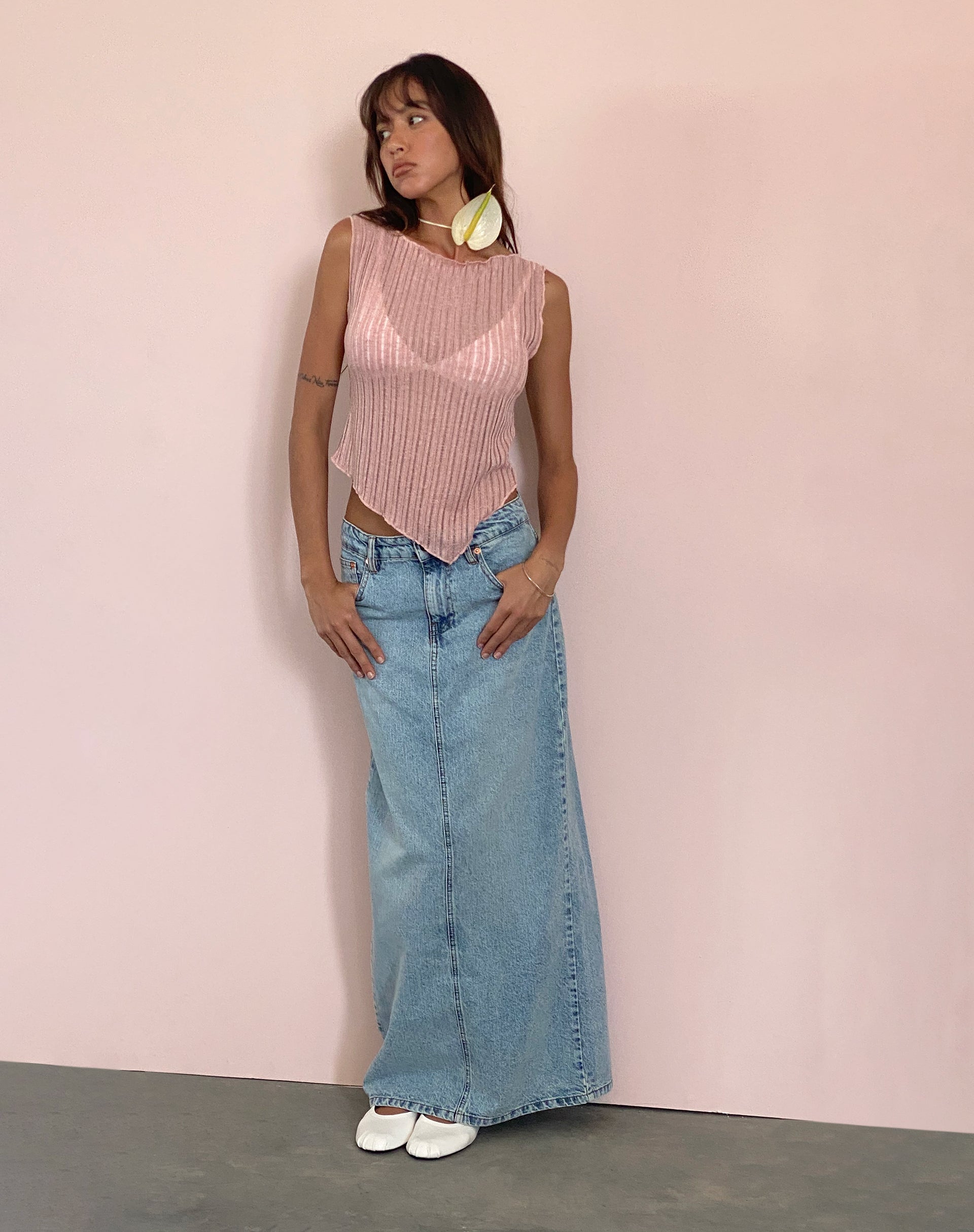 Etta Knitted Vest Top In Pink-Nico Sky