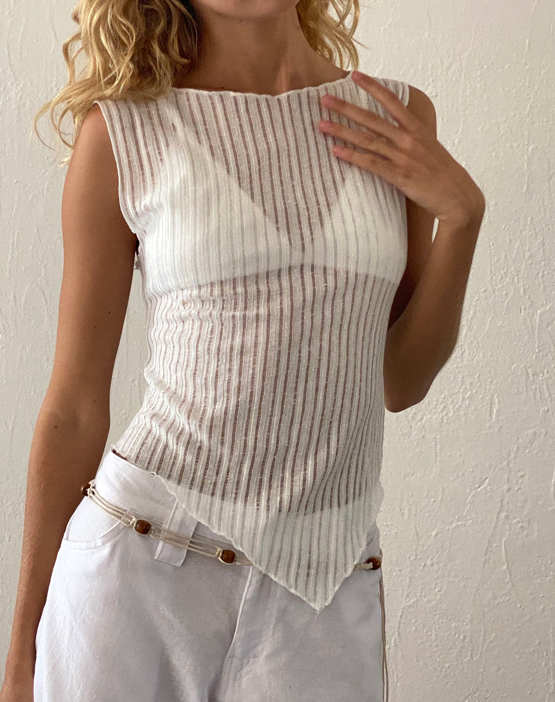 Etta Knitted Vest Top In Ivory-Nico Sky