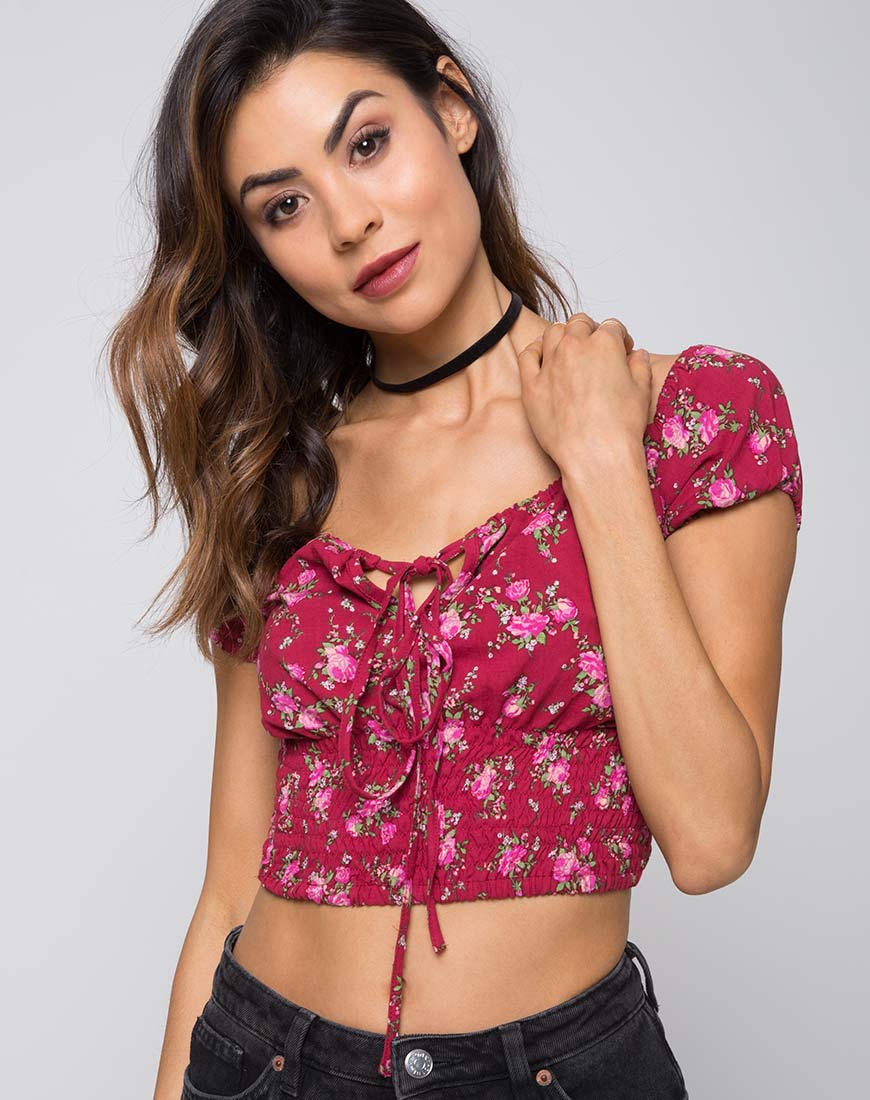 Evane Crop Top in Soheila Floral-Nico Sky