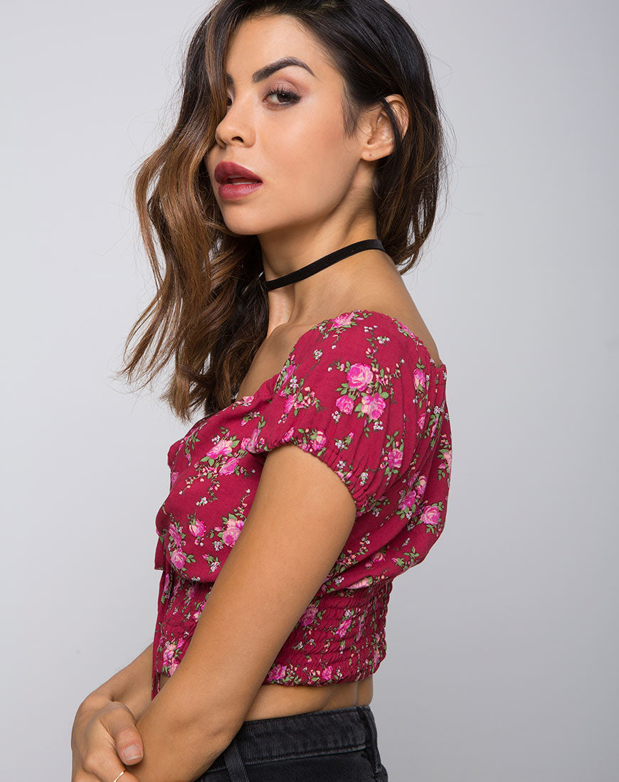 Evane Crop Top in Soheila Floral-Nico Sky