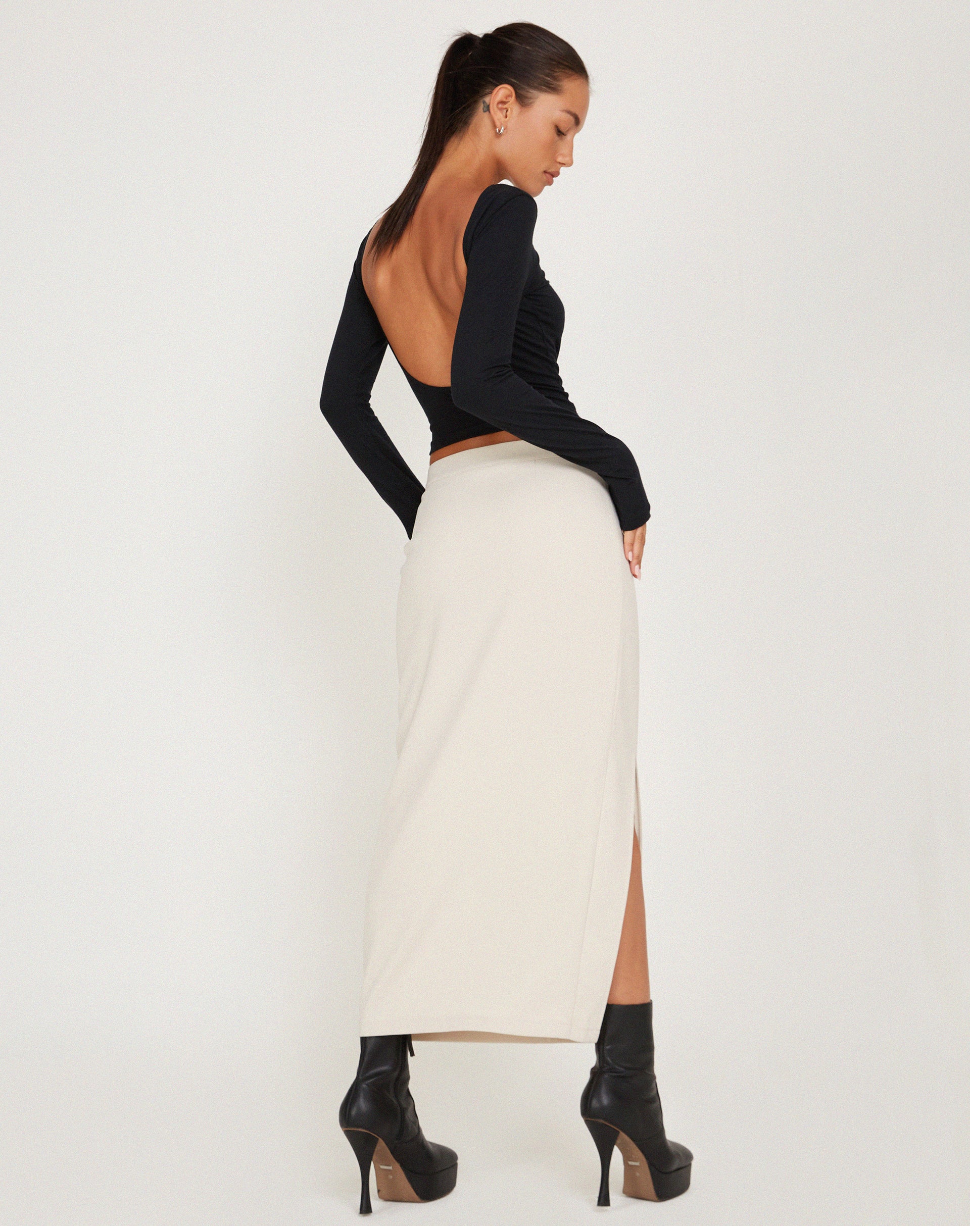 Evinta Low Rise Maxi Skirt in Light Cream-Nico Sky