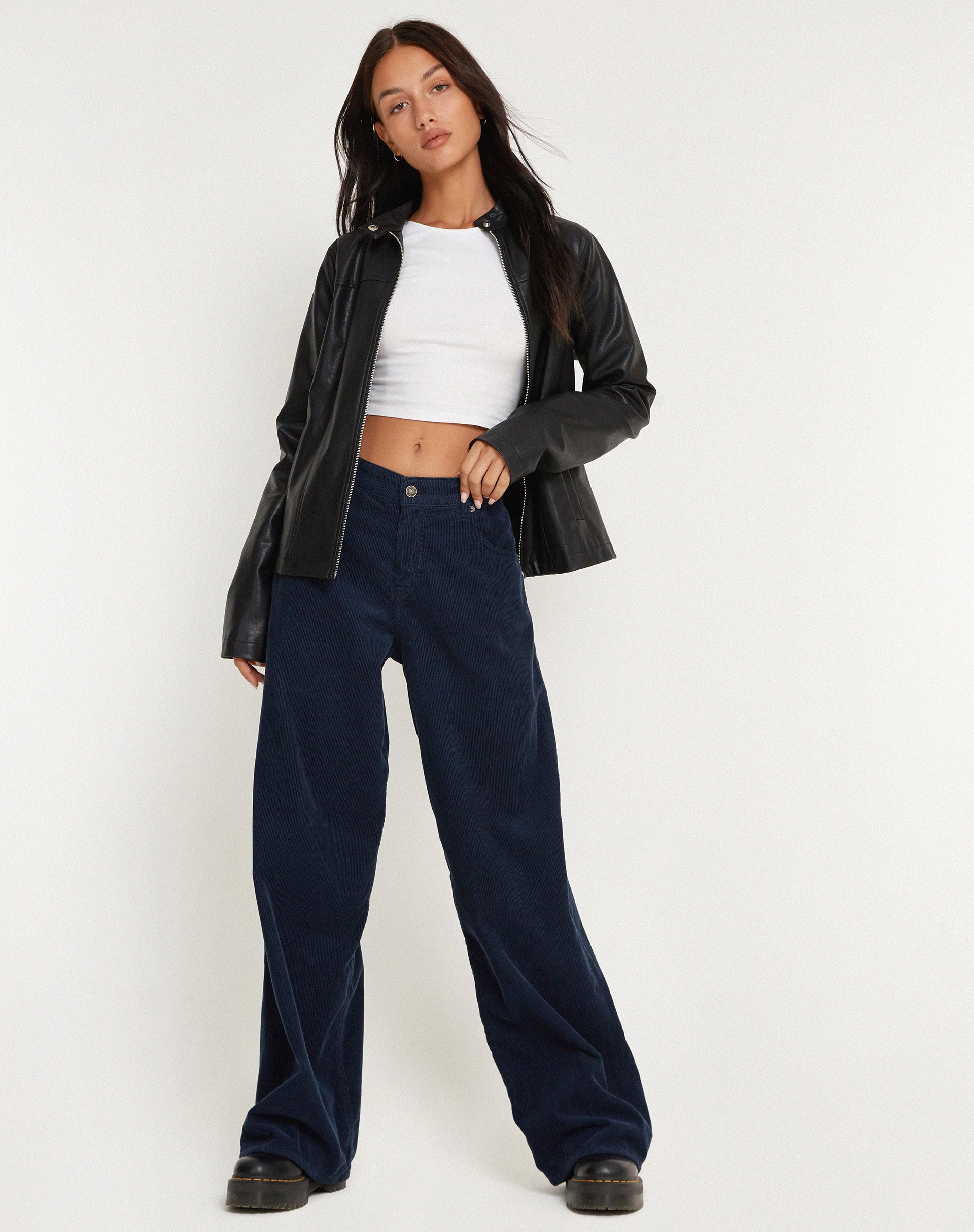 Roomy Extra Wide Low Rise Jeans in Cord Navy-Nico Sky