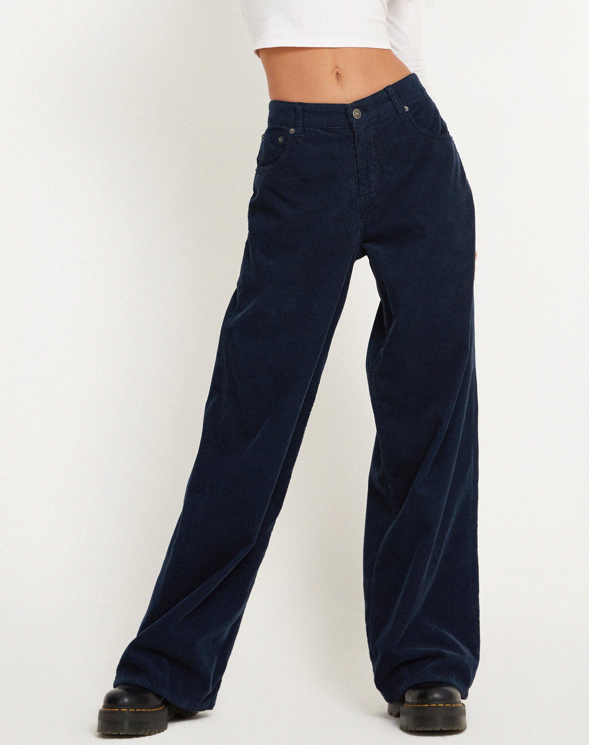 Roomy Extra Wide Low Rise Jeans in Cord Navy-Nico Sky