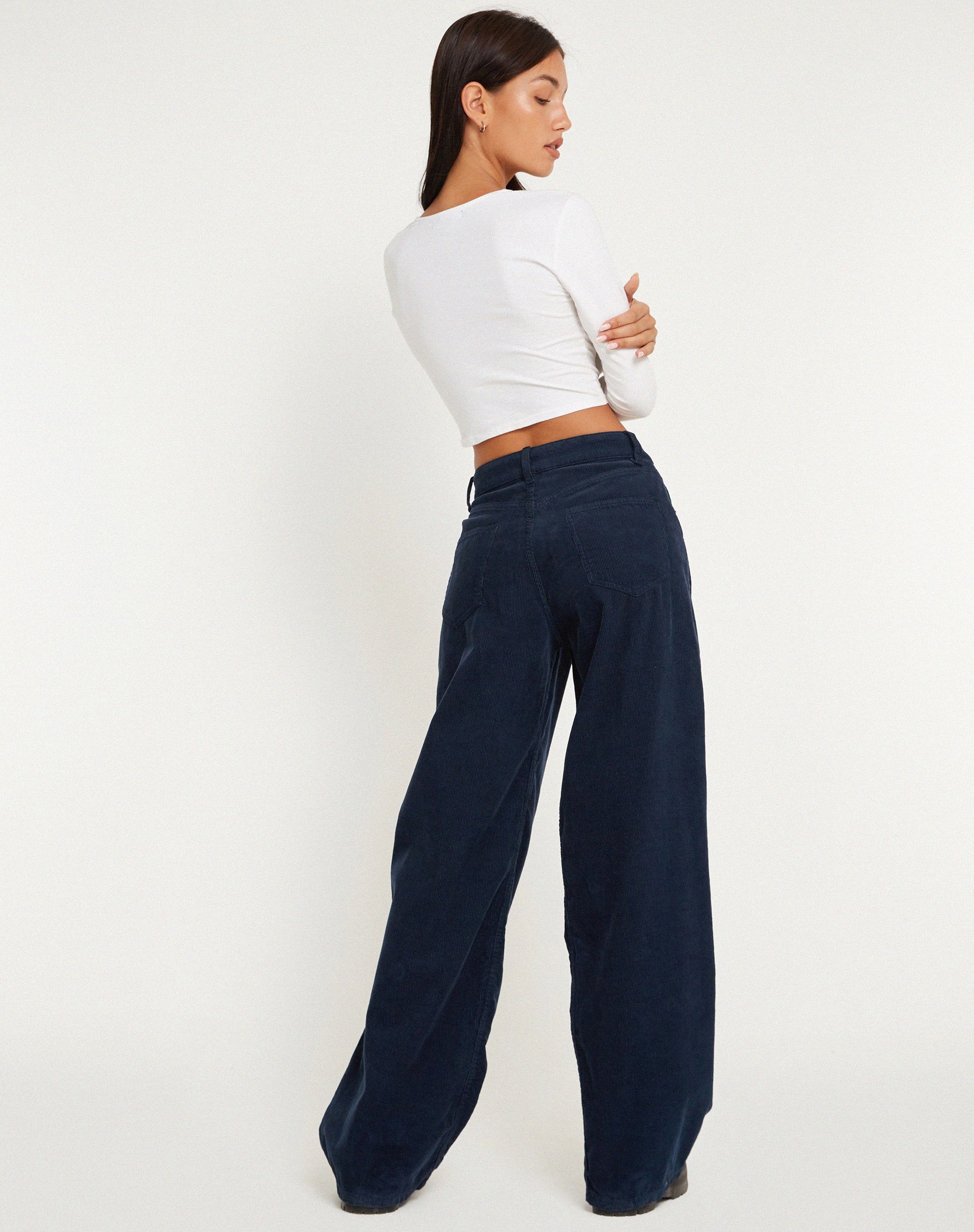 Roomy Extra Wide Low Rise Jeans in Cord Navy-Nico Sky