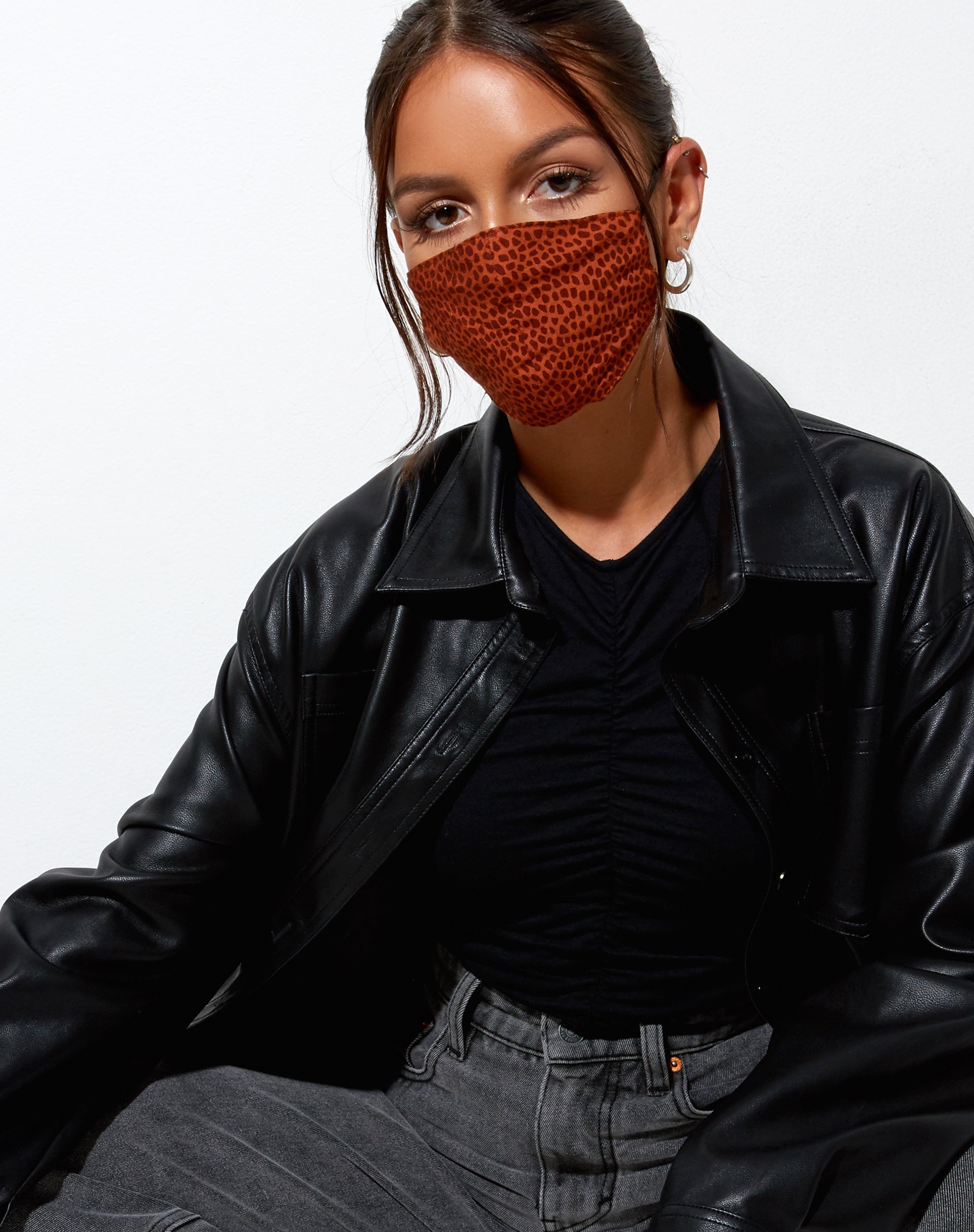 Face Mask in Mini Croc Brown-Nico Sky