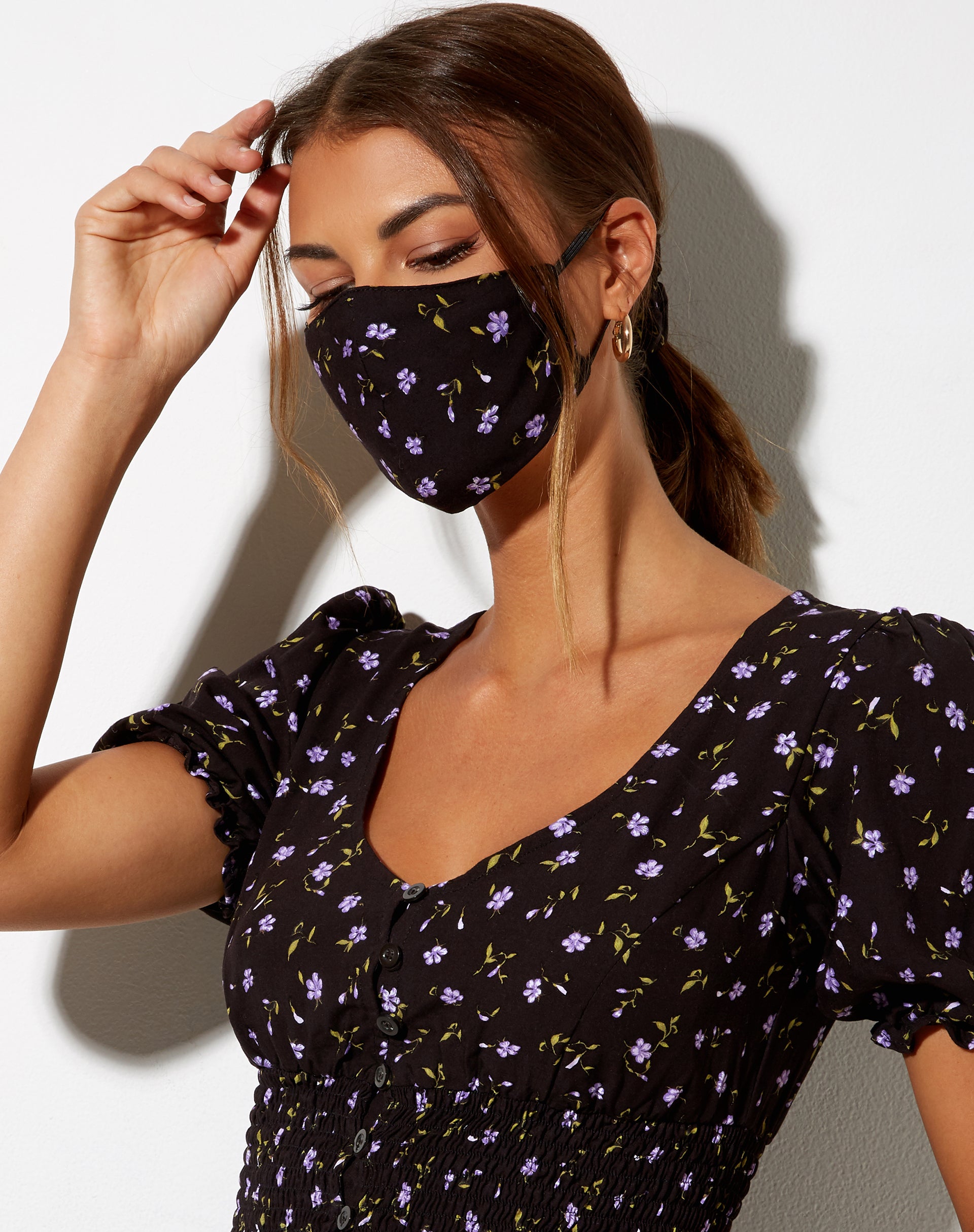 Face Mask in Pretty Petal Coffee and Purple-Nico Sky