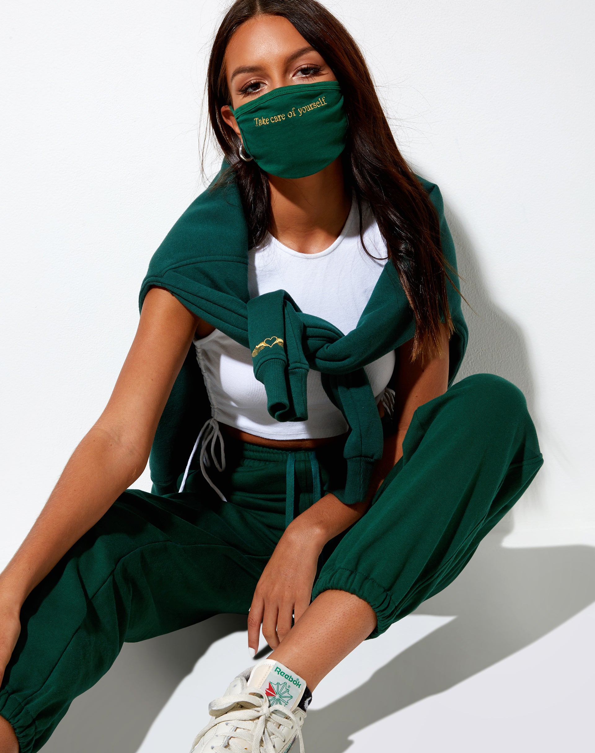 Face Mask in Bottle Green "Take Care Of Yourself" Embro-Nico Sky