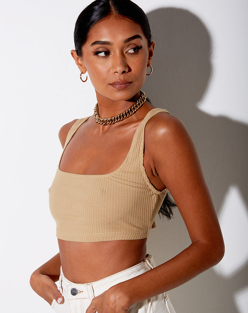 Adela Crop Top in Rib Camel-Nico Sky