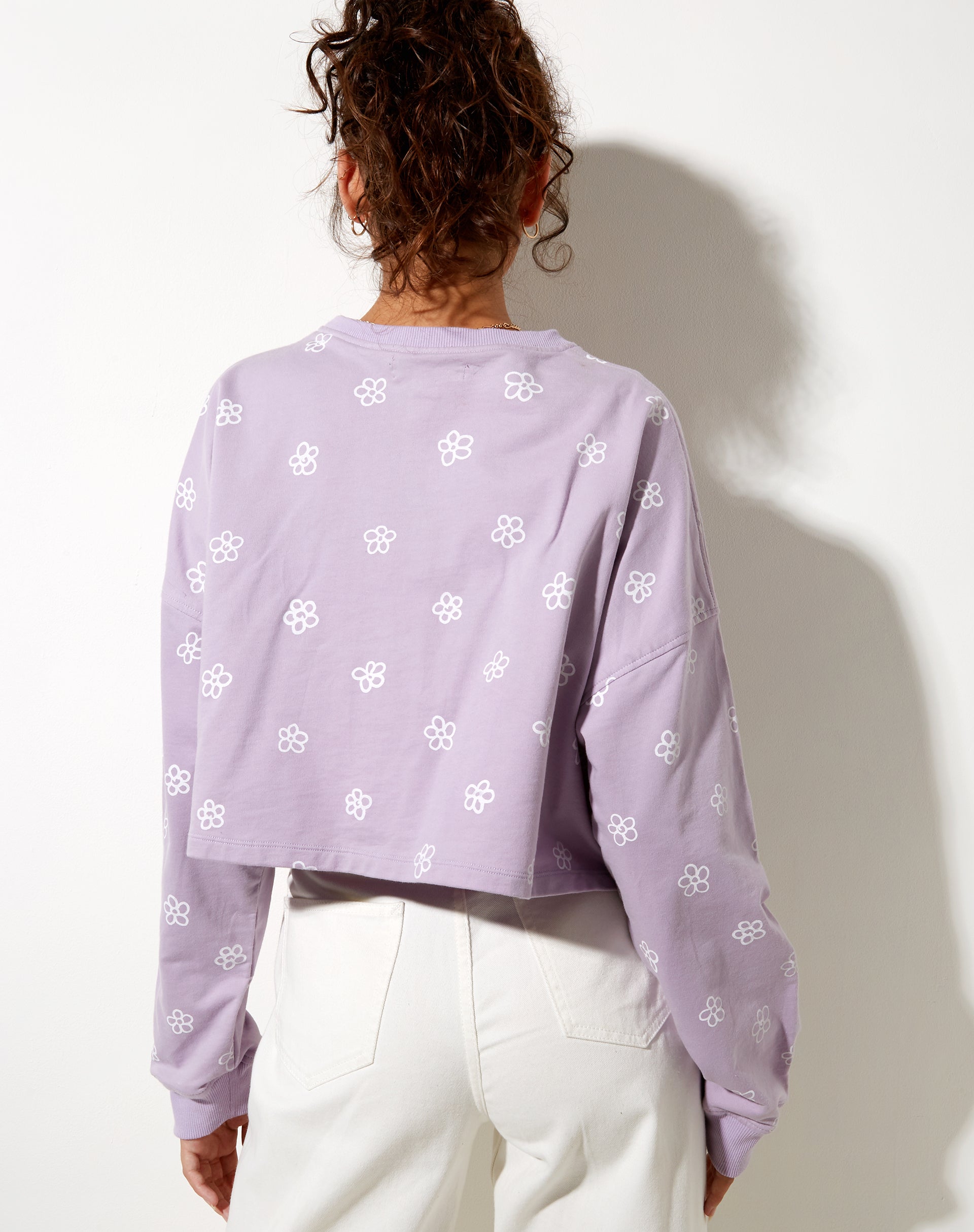 Fawly Crop Top in Small Graffiti Flower Lilac-Nico Sky