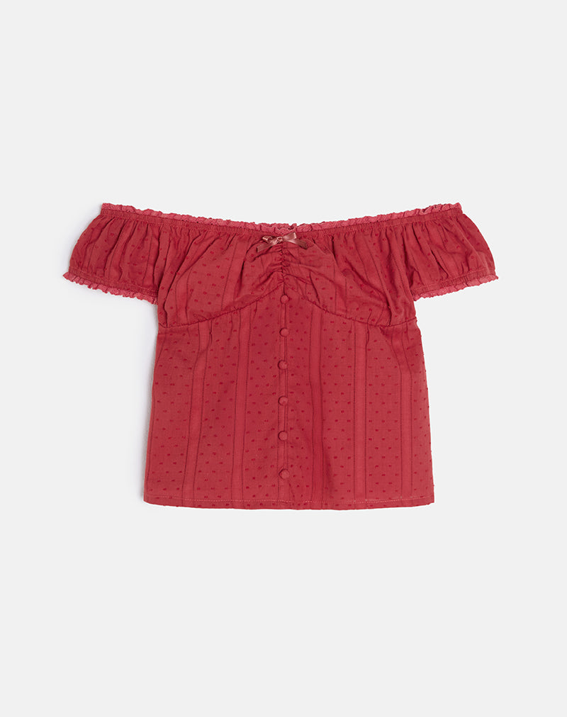 Fayra Bardot Corset Top in Dobby Red-Nico Sky