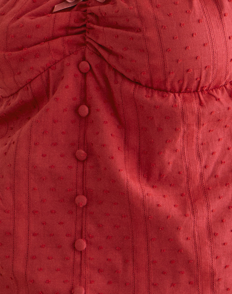 Fayra Bardot Corset Top in Dobby Red-Nico Sky