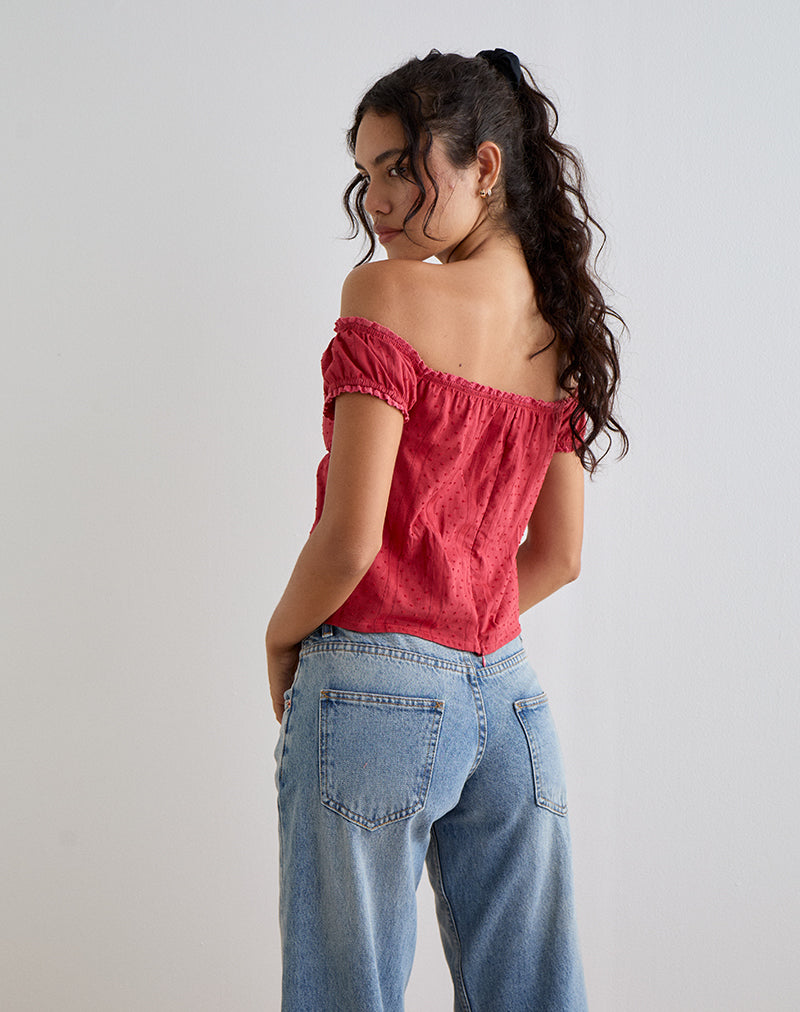 Fayra Bardot Corset Top in Dobby Red-Nico Sky