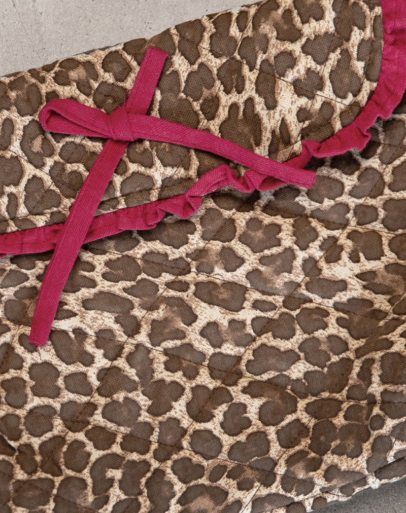 Fold Over Makeup Bag in Leopard with Red Frill Bow-Nico Sky