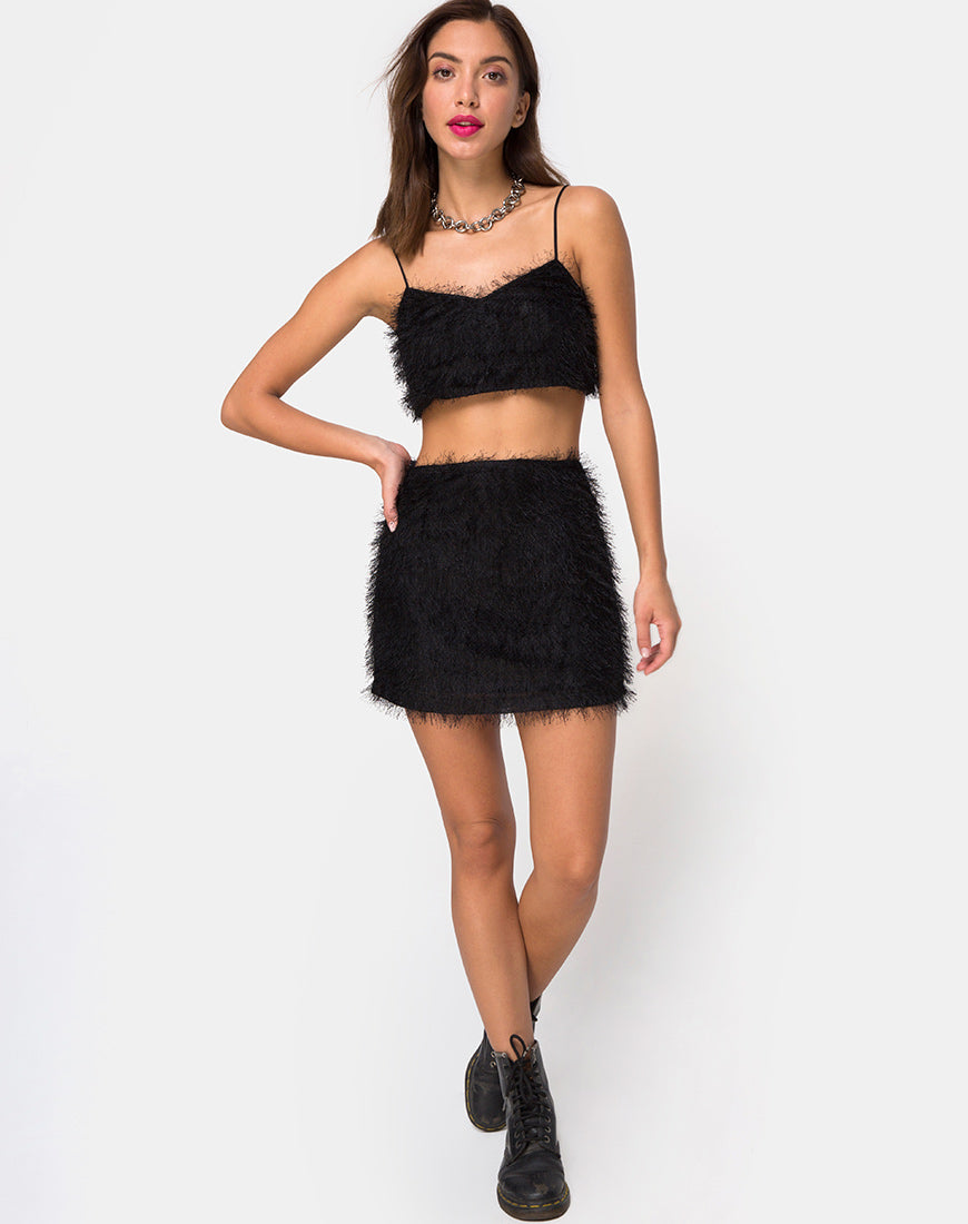 Weaver High Waist Skirt in Fringe Black-Nico Sky