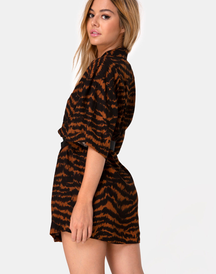 Fresia Mini Dress in Animal Drip Brown-Nico Sky