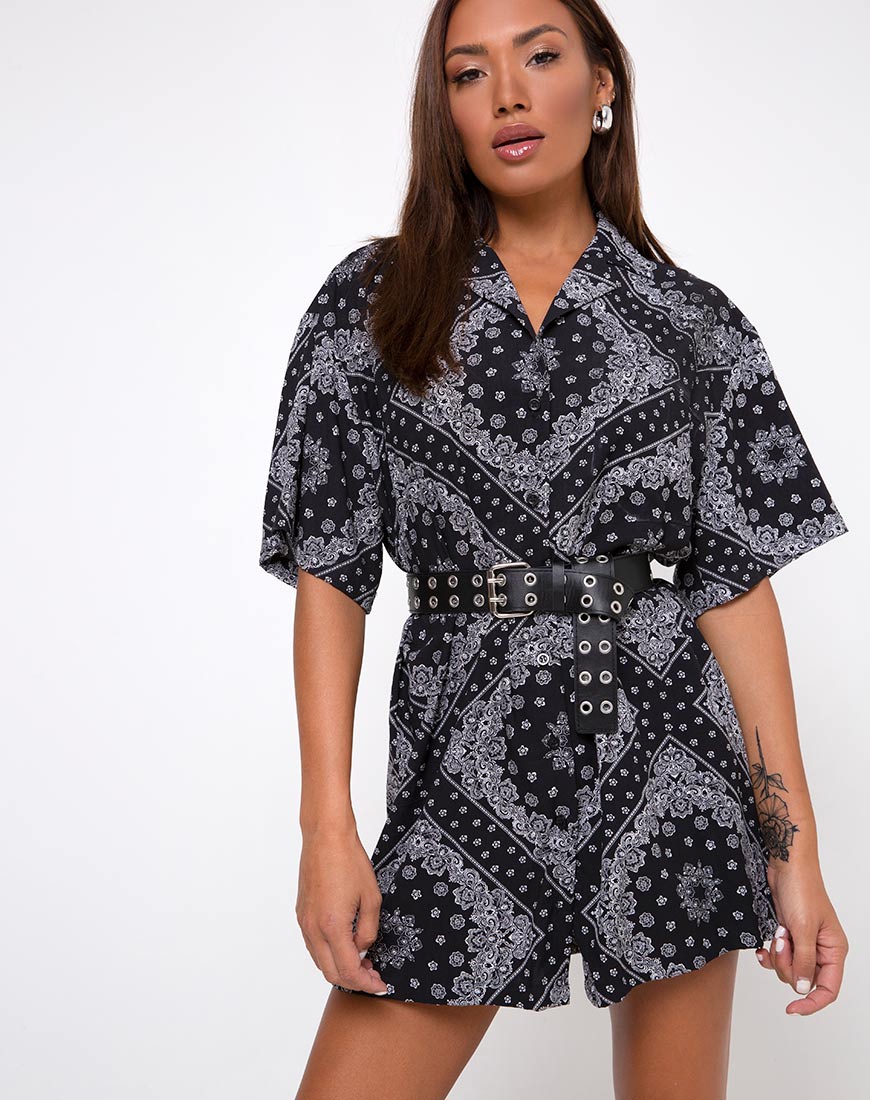 Fresia Shirt Dress in Bandana Black Placement-Nico Sky