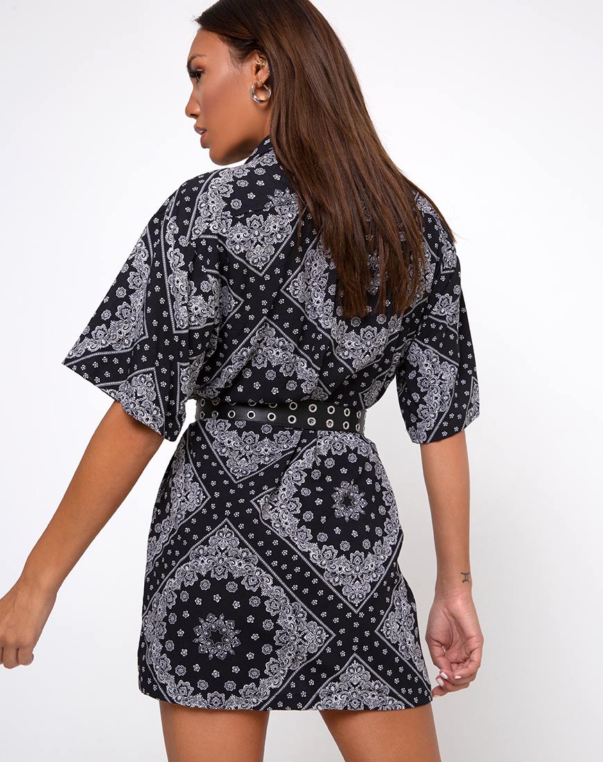 Fresia Shirt Dress in Bandana Black Placement-Nico Sky