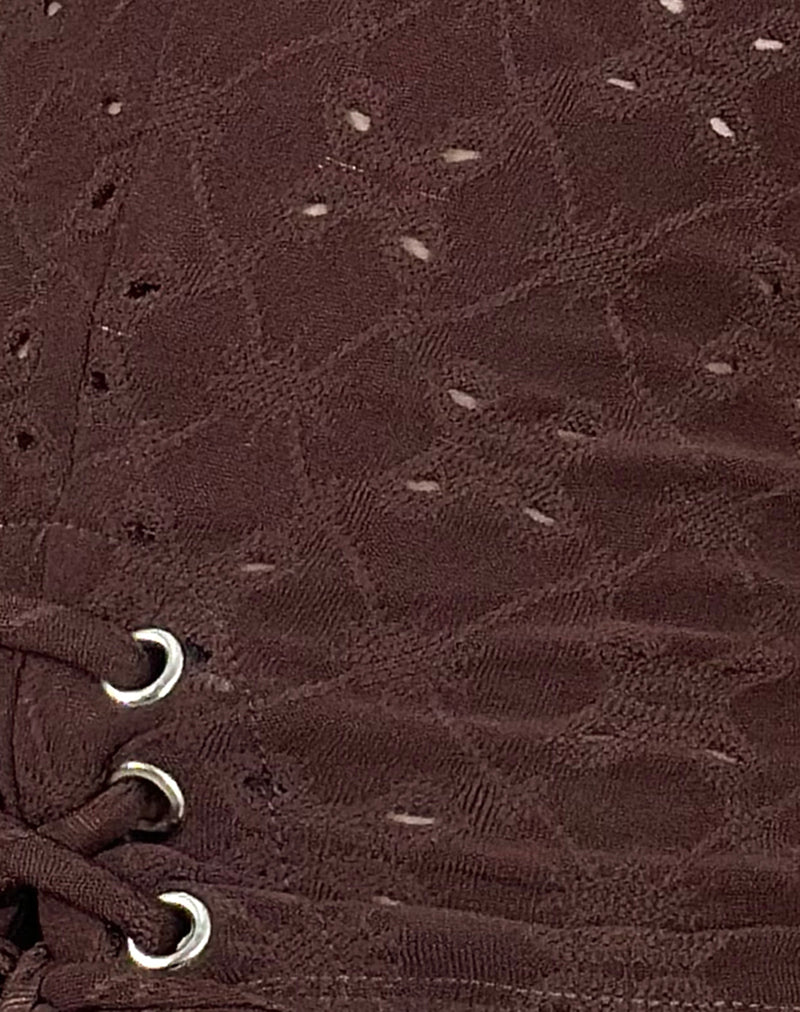 Shrine Short in Stretch Broderie Brown-Nico Sky