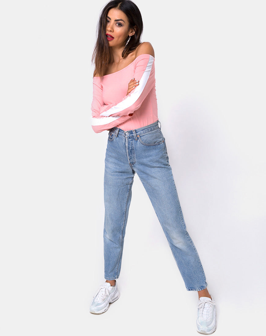 Gadice Off The Shoulder Bodice in Pale Pink with White Stripe-Nico Sky