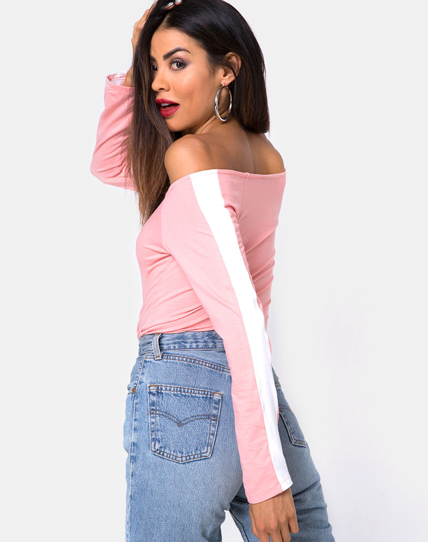 Gadice Off The Shoulder Bodice in Pale Pink with White Stripe-Nico Sky