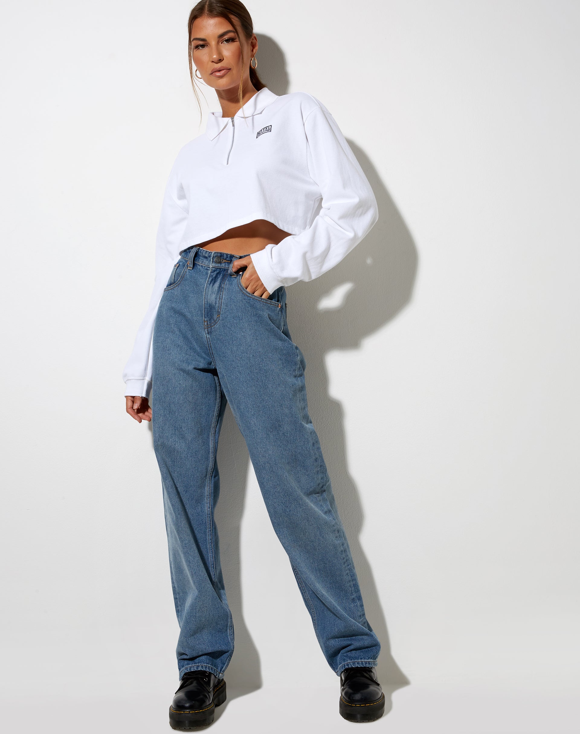 Gandi Crop Top in White with Motel Work Clothing Label-Nico Sky
