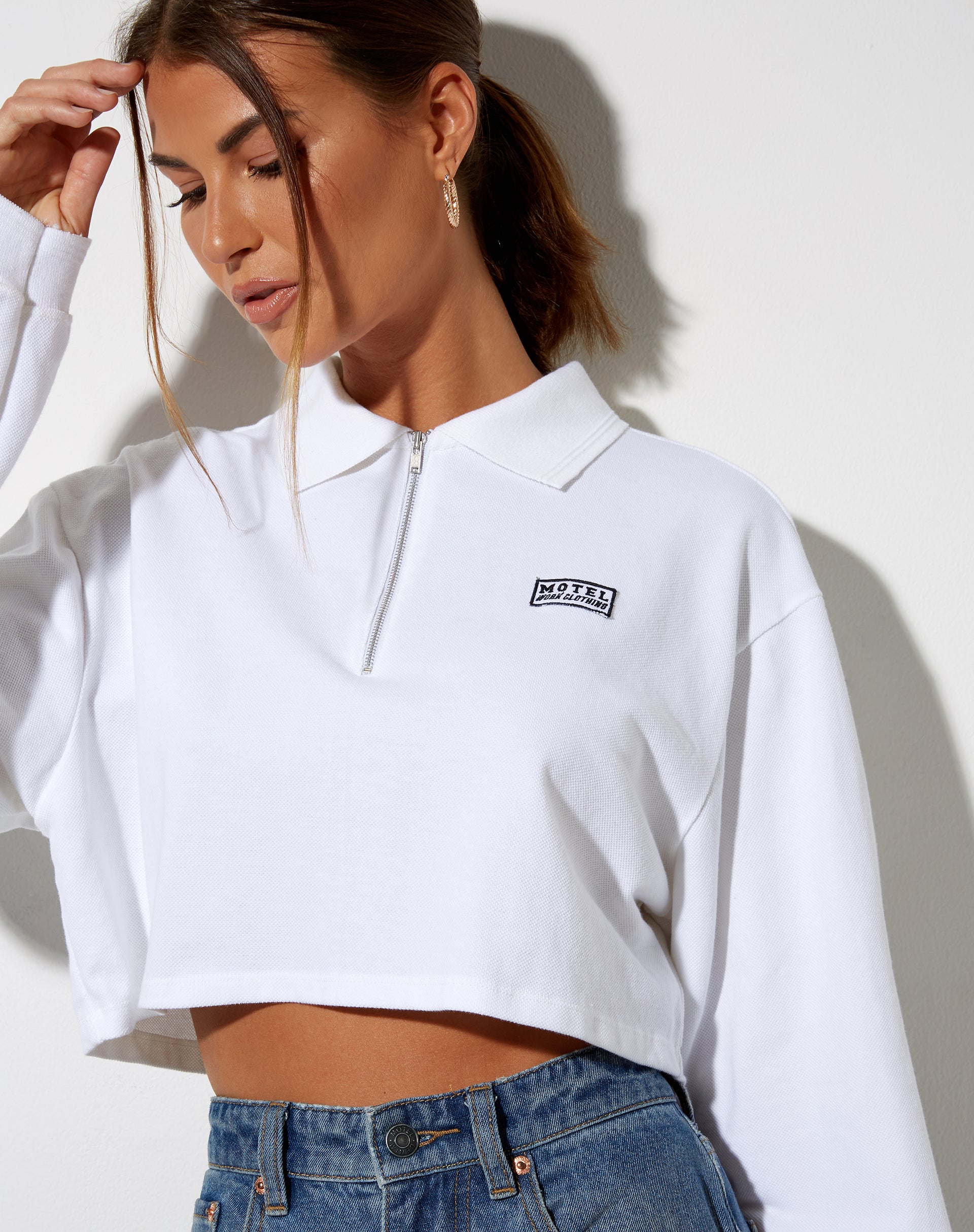 Gandi Crop Top in White with Motel Work Clothing Label-Nico Sky