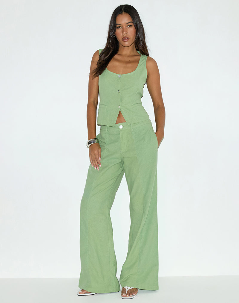 Saucy Trouser in Linen Minty Green-Nico Sky