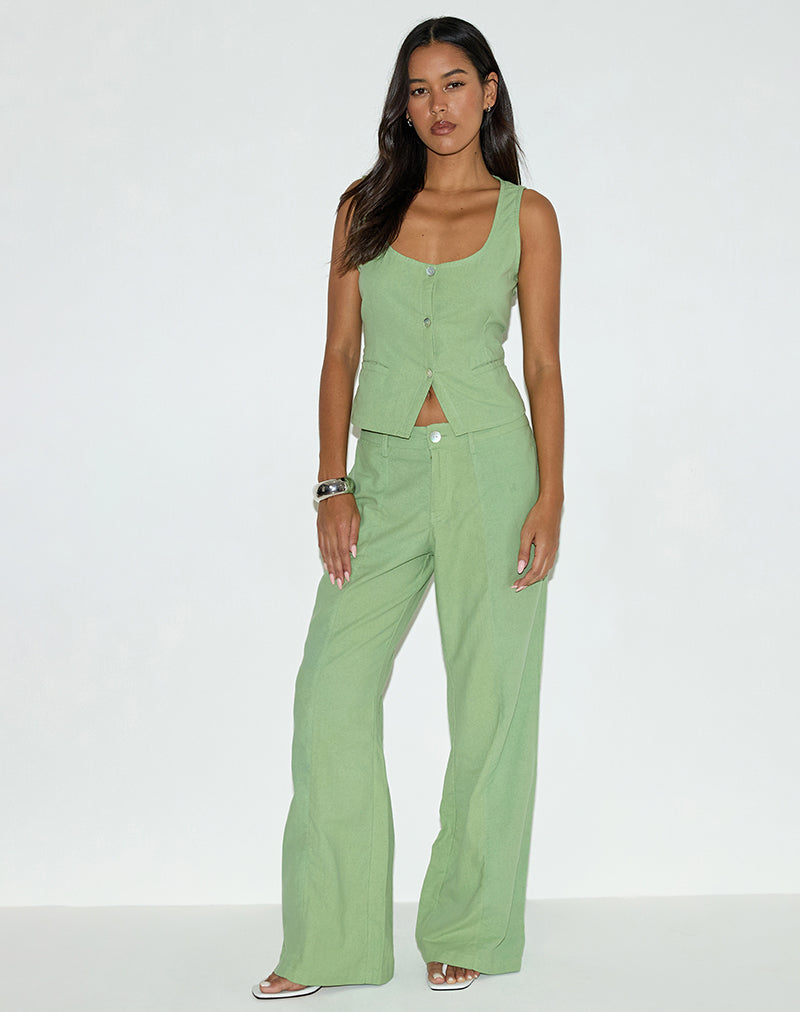Saucy Trouser in Linen Minty Green-Nico Sky