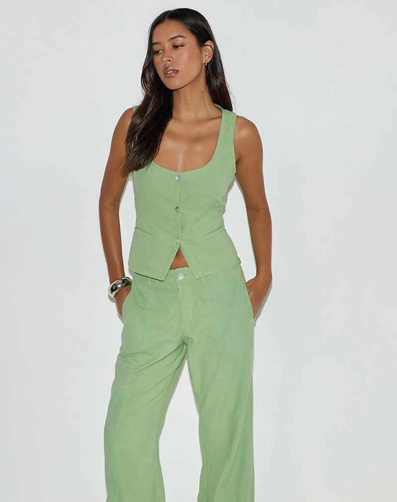 Ganita Vest in Linen Minty Green-Nico Sky