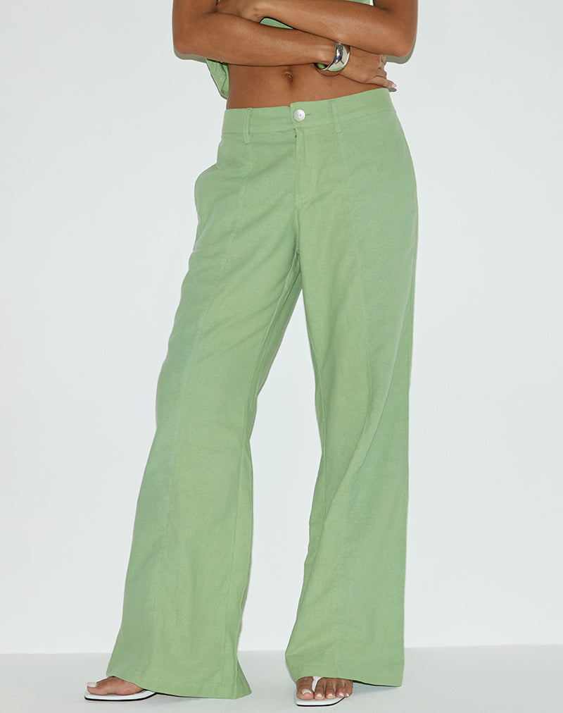 Saucy Trouser in Linen Minty Green-Nico Sky