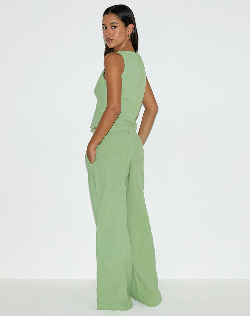 Ganita Vest in Linen Minty Green-Nico Sky