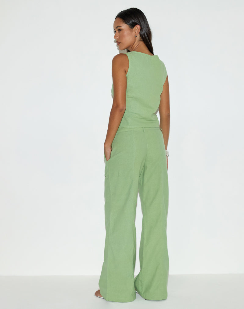 Saucy Trouser in Linen Minty Green-Nico Sky