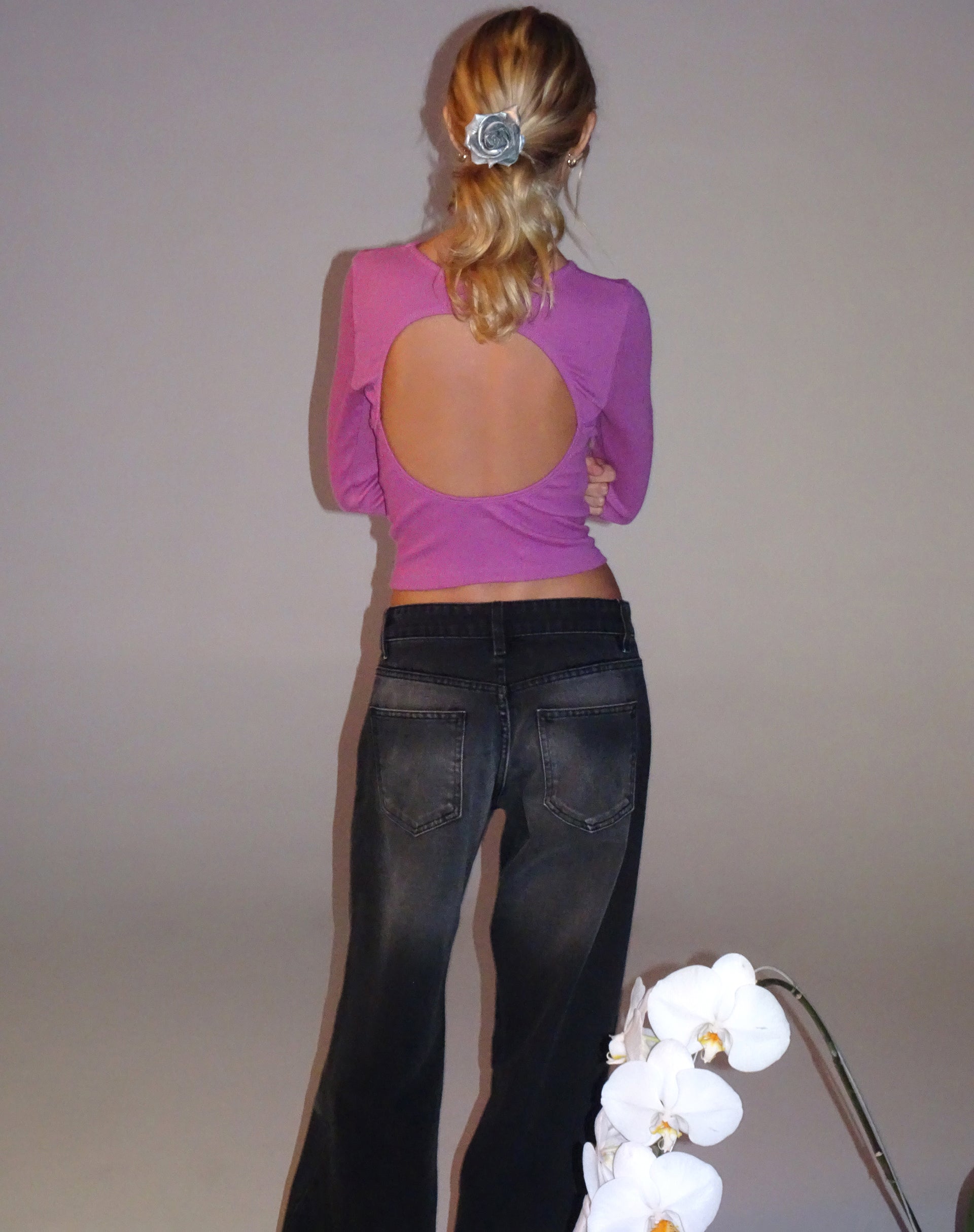 Gelbon Open Back Long Sleeve Top in Cashmere Pink-Nico Sky