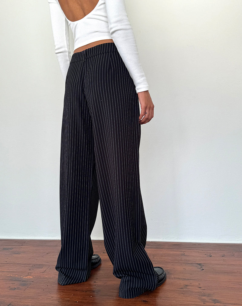 Hondra Trousers in Pinstripe Black-Nico Sky