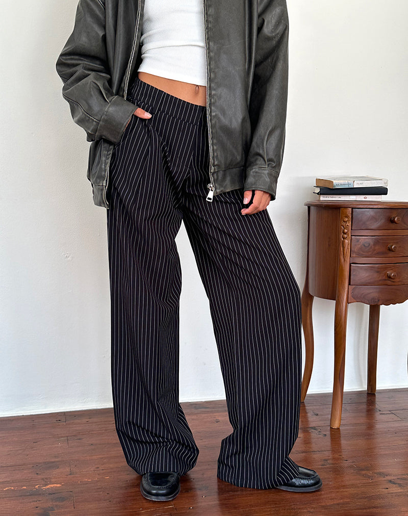 Hondra Trousers in Pinstripe Black-Nico Sky