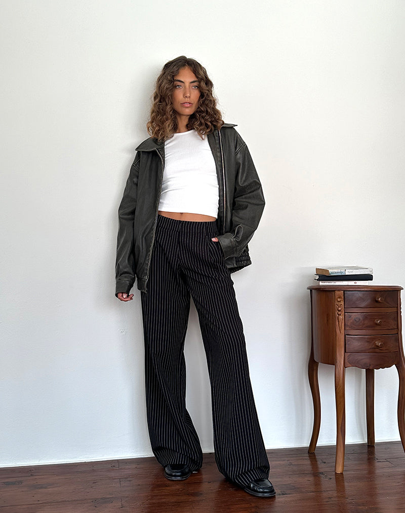 Hondra Trousers in Pinstripe Black-Nico Sky