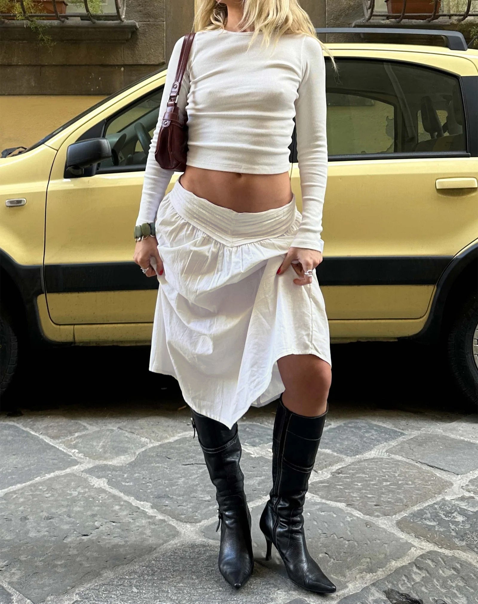 India Midi Skirt in White-Nico Sky