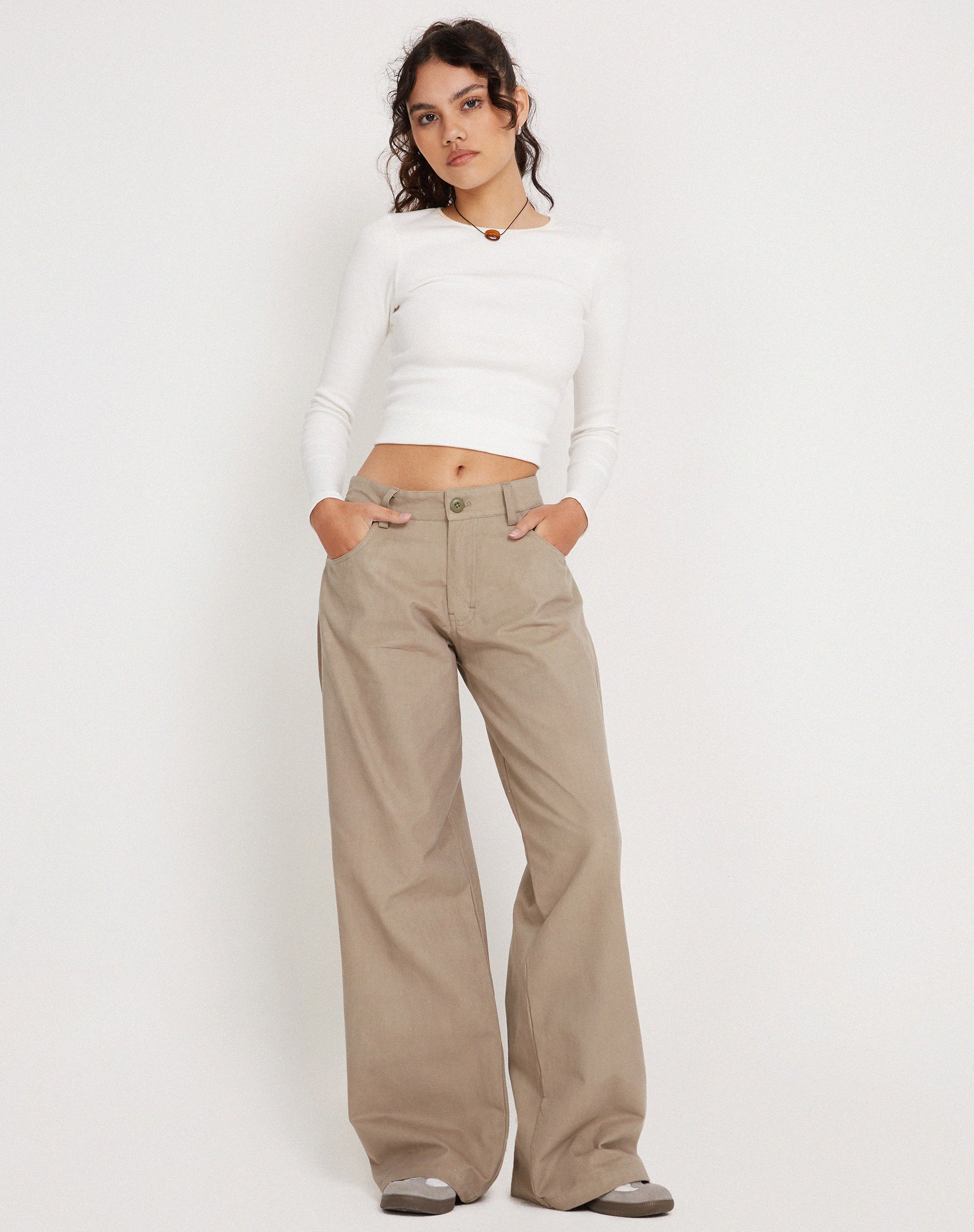 Roomy Low Rise Extra Wide Trousers in Biscotti-Nico Sky