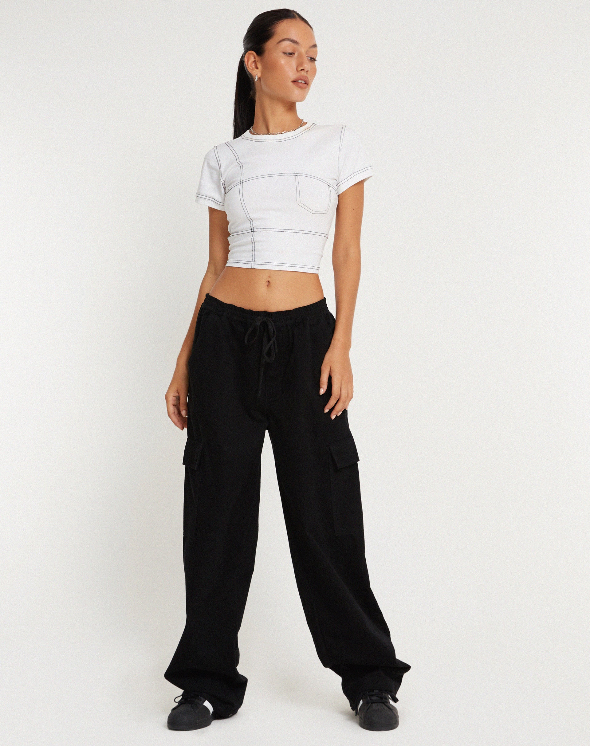 Geona Wide Leg Cargo Trouser in Black-Nico Sky