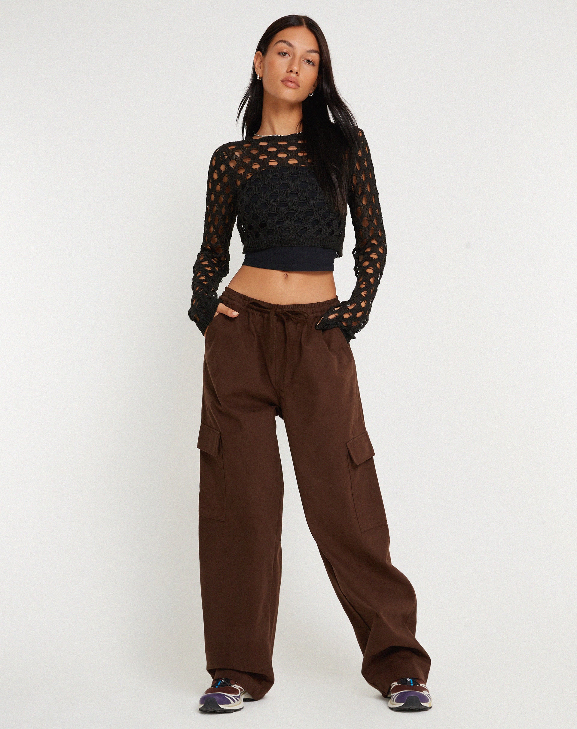 Geona Wide Leg Cargo Trouser in Brown-Nico Sky